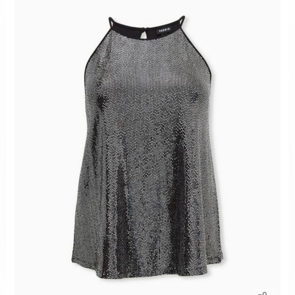 Torrid size 1 high neck black silver sequin tank glitter sparkle - Picture 2 of 10